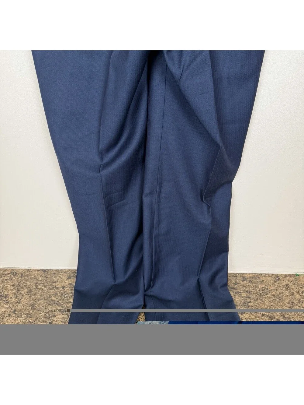 Jos A Bank Signature Gold Suit 44L 38W Tailored Fit Blue Herringbone Wool